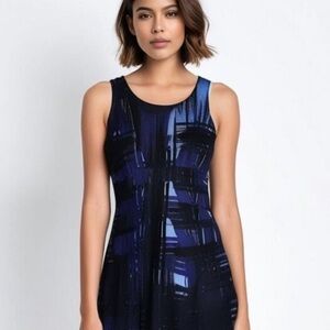 🛼🐠Banana Republic Linen Brushstroke Dress Blue Black